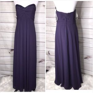 David’s Bridal Long Sheer Chiffon Dress With Beaded Neckline